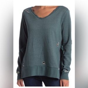 Romeo + Juliet Couture Gray Distressed Side Tie Top Size Large